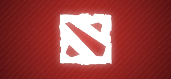 Dota 2: qizil fonda o'yinning oq logotipi